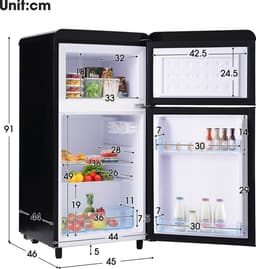 Sweiko Zwart Retro koelkast, met dubbele deur, 72-liter totaalvolume, met 21-liter vriesvolume, 120 kWh/jaar, LED-lamp [energieklasse E] — thumbnail 3
