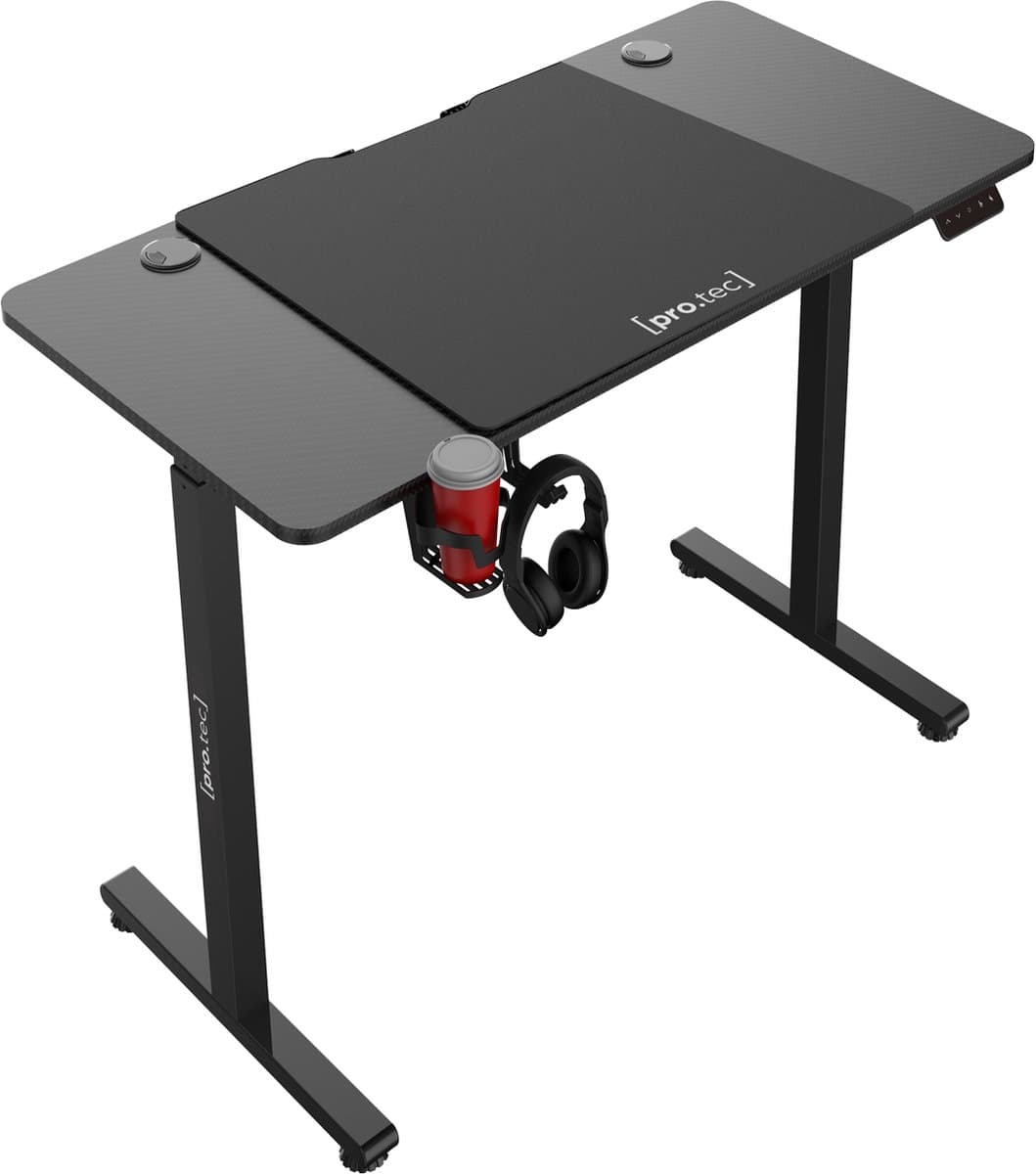 Game bureau Stryn zit sta elektrisch 120x60x72-117 cm zwart carbon look en zwart pro.tec — afbeelding 1