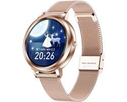 Darenci Smartwatch Classy Pro- Smartwatch dames - Smartwatch heren - Activity Tracker - Touchscreen - Stalen band - Dames - Heren - Horloge - Stappenteller - Bloeddrukmeter - Verbrande calorieën - Zuurstofmeter - Rosegoud - Spatwaterdicht