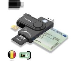 Kaaiman® eID Kaartlezer Multi Mini – eID Kaartlezer België – Multifunctioneel - Lecteur de carte eID – USB A - USB C - eID Kaartlezer – EID Kaartlezer identiteitskaart – Identiteitskaartlezer – ID Reader – Windows/Mac - Plug&Play - Universeel