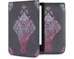 kwmobile e-reader hoesje geschikt voor Pocketbook Touch Lux 4/5/Touch HD 3/Color (2020)/ Vivlio Lux 5 hoes - E reader flip case met magnetische sluiting - Ereader cover - Olifantentekening design in roze / antraciet