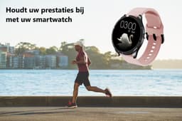 Belesy® Q9 Pro - Smartwatch Dames – Smartwatch Heren - Horloge - 1.28 inch - Kleurenscherm - Stappenteller - Bloeddruk - Hartslag - 75+ Wijzerplaten – Sporten – Siliconen - Panterprint - Roze - Kerstcadeau — thumbnail 5