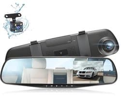 Dashcam 4,3 inch 1080P met voor- en achteruitrijcamera, achteruitkijkspiegelcamera met 7 m kabel, G-sensor, loop recording, parkeermodus en ondersteuning voor microSD-kaart