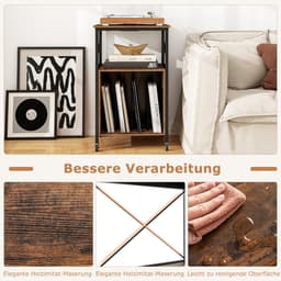 COSTWAY Platenstandaard met geïntegreerd laadstation, record player stand, bijzettafel hout, platenspeler standaard voor vinyl, bruin records, rek voor woonkamer, slaapkamer, 45 x 50 x 82 cm — thumbnail 4
