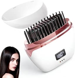 Draadloos, 2-in-1 mini-stijltang, USB-oplaadbaar, draagbaar, stijltang met 3 temperatuurniveaus, verwarmde haarborstel voor alle haartypes (wit) — thumbnail 1