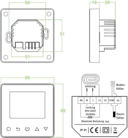 ET61W Draadloze thermostaat, 16 A, digitale kamerthermostaat programmeerbaar met interne temperatuursensor en vloersensor, verwarmingsregeling voor vloerverwarming — thumbnail 5