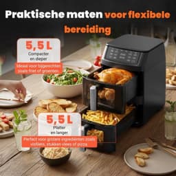 Airfryer, heteluchtfriteuse met 2 kamers, 11 l, heteluchtfriteuse, 40% minder ruimte, 2500 W Dual Zone 6-in-1 met touchscreen-kijkvenster, synchronisatie — thumbnail 5