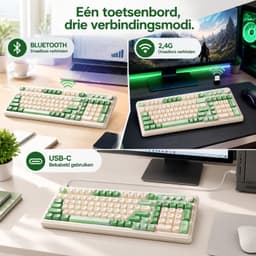 AULA S99 Gaming toetsenbord-draadloos computer toetsenbord- Driemodus Bluetooth/2,4GHz/USB‑C-groen‑crème toetsenbord met nummerblok-99 toetsen-RGB-programmeerbaar-romige siliconen structuur — thumbnail 4