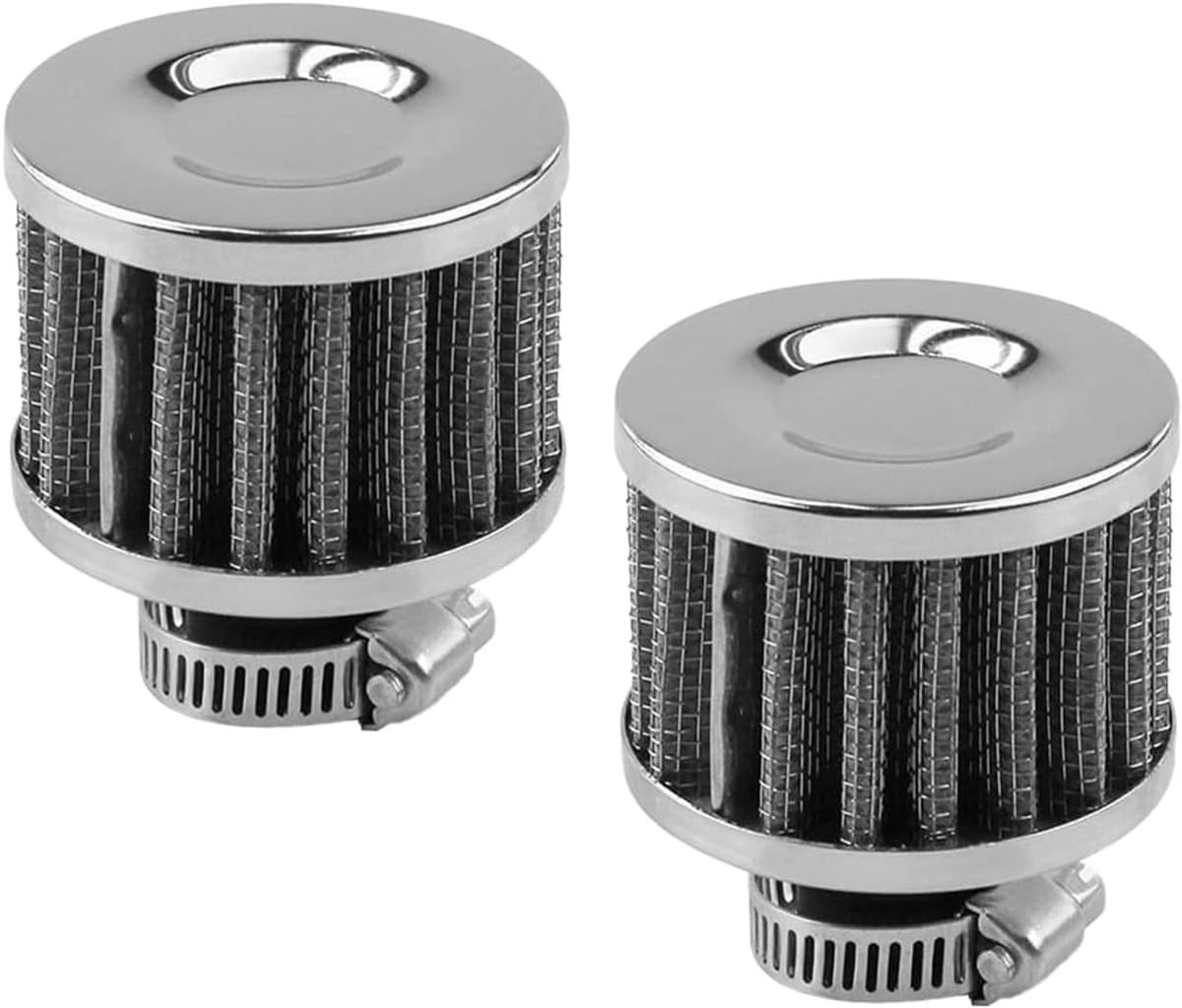 2 stuks auto-lucht- en oliefilters 12 mm, koudeluchtinlaatfilter voor auto-inlaatmodificatie, carterventilatie, zilverkleurig — afbeelding 1