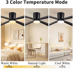 Plafondventilator met Licht en Afstandsbediening - 122cm Stille 4 Blade Ventilator voor Slaapkamer en Woonkamer — thumbnail 3