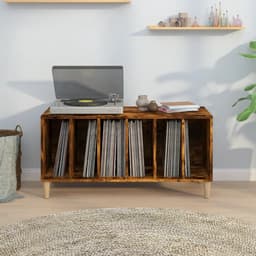 Platenspeler Meubel - LP-kast - Platenspelerkast - Draaitafelstandaard - Platenspelerstandaard - Vintage Displayplank - Gerookt Eiken — thumbnail 2