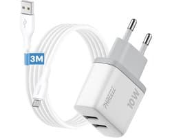 Phreeze usb adapter - Micro usb kabel 3 meter - 5v 2a power adapter met 2 poorten voor micro smartphone tablet ereader controller - Oplader kabel