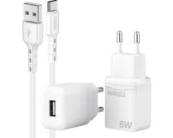 Phreeze usb oplader 5 W - Usb naar usb C kabel 1m - Voor opladen smartphone tablet ereader accessoires 5v 1a adapter