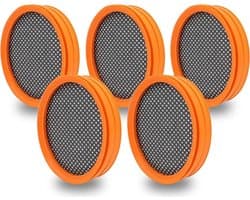 Vijf vervangingsfilters voor de draadloze Philips Geschikt voor SpeedPro en SpeedPro Aqua stofzuigers, modelnummer FC8009/01. Ook inbegrepen zijn filters die geschikt zijn voor de Philips modellen FC6726, FC6727, FC6723