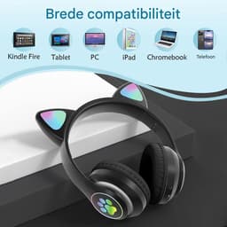 Draadloze Bluetooth-koptelefoon met kattenoortjes en microfoon, geschikt voor kinderen, tieners en volwassenen (zwart). — thumbnail 4