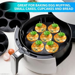 Taartvorm - Siliconen Bakvorm - Cupcake bakvorm - Rond - Zwart - 20*4 cm - Bakplaat voor de airfryer - Muffinbakvorm - Voor 7 Muffins - Antiaanbaklaag - Hittebestendige - Herbruikbaar - Voor Het Bakken Van Cupcakes, Brownies, Chocolade — thumbnail 4