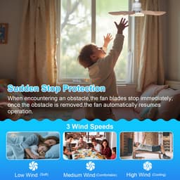 MUPOO Plafondventilator met verlichting Ø52 cm - E27 Fitting - 3 Snelheden - LED Traploos Dimbaar - 3 Lichtkleuren 3000K-6500K - Met Afstandsbediening - Slaapmodus - Geheugenfunctie - Compact - Slaapkamer Keuken Garage — thumbnail 5