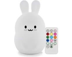 Zacht, oplaadbaar siliconen nachtlampje in de vorm van een dier, met instelbare helderheid en 9 kleuren via touchbediening en afstandsbediening, geschikt voor kinderen/volwassenen (groot konijn).