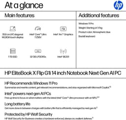 "HP EliteBook X Flip G1i Next Gen AI PC Copilot+ PC Intel Core Ultra 7 258V Hybride (2-in-1) 35,6 cm (14"") Touchscreen WUXGA 32 GB LPDDR5x-SDRAM 1 TB SSD Wi-Fi 7 (802.11be) Windows 11 Pro Blauw" — thumbnail 2