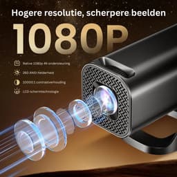 Mini Beamer - Film Projector met Bluetooth - Draagbare Beamer - 4K Kwaliteit - Zwart — thumbnail 3