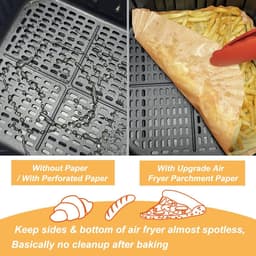 MDUG Bakmatjes voor de airfryer - 100 stuks - Bruin (ongebleekt) - Vierkante bakmatjes voor de airfryer - Wegwerpbaar, oliebestendig papier - Geschikt voor COSORI, Ninja, Tefal en Russell Hobbs airfryers — thumbnail 4