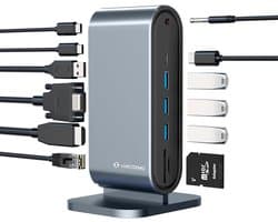 12-in-1 USB-C Dockingstation Triple Monitor met 100W Opladen - HDMI, USB, Ethernet, SD