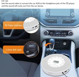 Draagbare cd-speler - met luidsprekers en schokbestendig ontwerp - Oplaadbare cd/cd-rw/mp3-speler - Ondersteunt AUX- en USB-aansluitingen - Geschikt voor thuis, in de auto en op reis - Wit ontwerp - Met afspeelgeheugen (geen Bluetooth-versie) — thumbnail 3