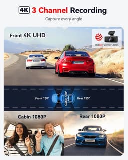 REDTIGER F17 3-kanaals dashcam - 4K+1080P+1080P resolutie - 5GHz wifi - GPS - Parkeermodus - G-sensor - 3 inch touchscreen - met 64GB geheugenkaart & IR-nachtzicht - Drievoudige autodashcam — thumbnail 4