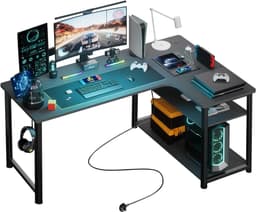 COMHOMA - Schrijftafel met Plank - Hoekbureau met USB en Stopcontact - 120 cm — thumbnail 1