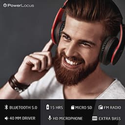 Bluetooth Koptelefoons, PowerLocus P2 draadloze Over-Ear Koptelefoon Inklapbaar, Met microfoon, Micro SD slot, FM Radio, draadloze en kabel Koptelefoon voor Smartphone,Tablets,Laptops,TV(Zwart/Rood) — thumbnail 2