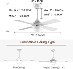 Stil Zwarte Plafondventilator 122 cm met Licht en Afstandsbediening - Energiezuinige DC Motor — thumbnail 4