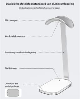 Stevige hoofdtelefoonstandaard - bureauaccessoire - geschikt voor over-ear hoofdtelefoons en gaming headsets - gemaakt van aluminiumlegering, ABS en siliconen - zilverwit — thumbnail 3