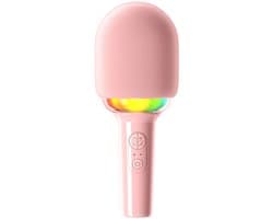 Roze karaokemicrofoon met Bluetooth-luidspreker en ledlampje – Draadloze microfoon voor kinderen, USB-aansluiting – Perfect cadeau