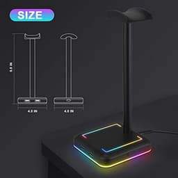 RGB Hoofdtelefoonhouder met USB-Oplaadpoorten en Verlichtingsmodi voor Gaming Bureau Accessoires — thumbnail 5