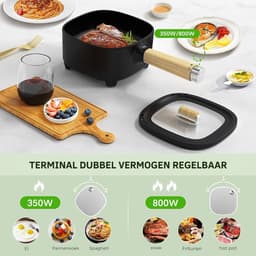 VIN® Hotpot Electrisch – Kaasfondue Pan Elektrische Multipan – Multifunctioneel 2L - Chinese Fondue 350/800Watt – Saute Pan – Friteuse – Hete Pan- Stomer – Langzame Kookplaat – Gemakkelijk Schoon te Maken - Zwart — thumbnail 2