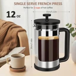 Mini Franse Pers 12 Oz - Koffiezetapparaat voor Enkele Servo, Hittebestendig Borosilicaat Glas — thumbnail 5