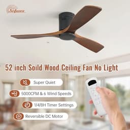 Plafondventilator met Afstandsbediening, 132cm Houten Plafondventilator, 6 Snelheden, Timer, DC Motor, Stil voor Slaapkamer — thumbnail 2