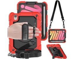 Robuuste Beschermhoes voor iPad Mini 6 (2021) met 360° Draaibaar Standaard en Schouderriem