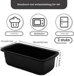 Roestvrijstalen broodbakvormen - Tweedelige set - 19,5 x 9,5 x 6 cm - Rechthoekige broodbakvorm - Cakebakvorm - Met antiaanbaklaag - Geschikt voor oven en Ninja airfryer — thumbnail 2