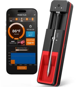 Slimme Draadloze Vleesthermometer (Zwart) - Ultradunne Sonde Met 6 Sensoren - 0.5s Instant Lezen - IP67 Waterdicht - Digitale Voedselthermometer - Geschikt Voor Barbecue - Rookoven - Oven - Airfryer - Precise Temperatuurmeting — thumbnail 1