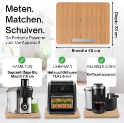 Ibyx Bamboe Schuifplank - Krasvrije Onderzetter met Wieltjes voor Koffiezetapparaat, Airfryer & Espressomachine - Keuken Organizer — thumbnail 6