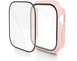 Screenprotector case - geschikt voor Apple Watch 10 / 11 46mm - full cover hoesje - gehard glas - 46 mm - volledige bescherming - roze