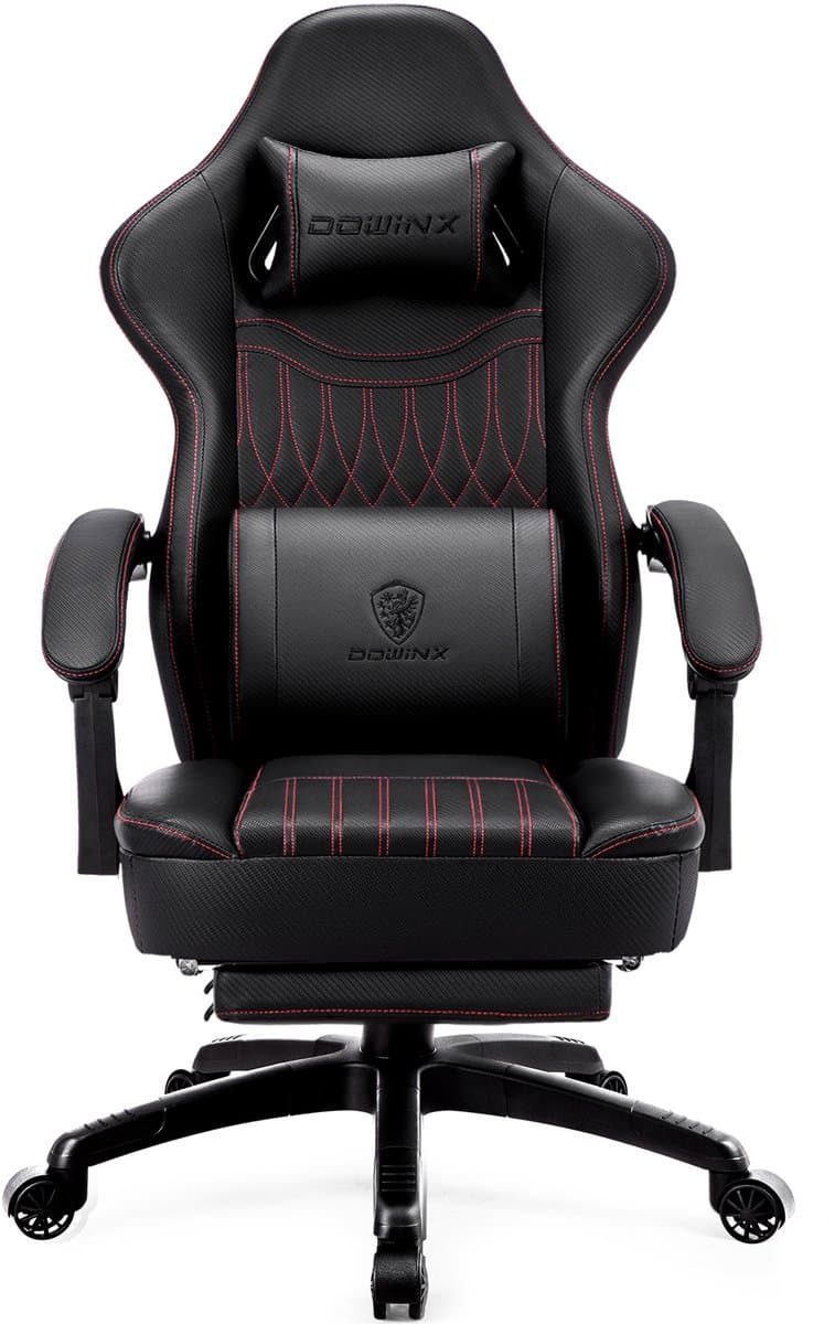 Dowinx Gamingstoel - Ergonomische Bureaustoel PU Leer - Met Voetsteun - Massage Lendensteun - Inclusief Zitkussen - Zwart — afbeelding 1