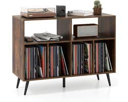COSTWAY Draaitafel standaard 3-traps draaitafel kast met vinyl opbergplanken, opbergtafel voor vinylplaten, opberghouder voor woonkamer, muziekkamer (bruin)