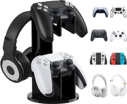 Game Controller Houder en Koptelefoon Stand, Universele Standaard voor Gaming Accessoires, Zwart — thumbnail 1