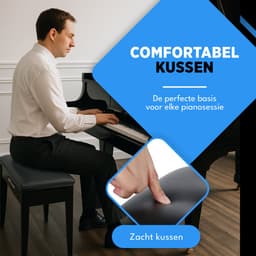 Finesse Pianokruk - met Opbergruimte - Zacht Kussen - Pianobank - Pianostoel - Zwart — thumbnail 4