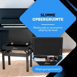 Finesse Premium Pianobank - Hoogte Verstelbaar - met Opbergruimte - Zacht Kussen - Pianokruk - Pianostoel - Zwart — thumbnail 4
