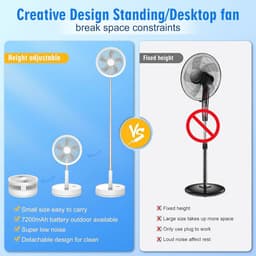 Stille Oscillerende Ventilator met Afstandsbediening - 9 Inch Mini-USB Tafelventilator met Timer - Draagbare Ventilator voor Slaapkamer, Kantoor en Camping — thumbnail 2