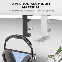 Hoofdtelefoonhouder Aluminium Standaard - Gaming, Onder Bureau, Klem, Zilver — thumbnail 4