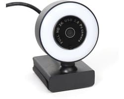 Platinet PCWC2KAF Webcam met microfoon - Voor PC, laptop - ingebouwd LED licht - Zwart/Wit